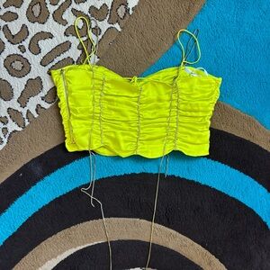 For Love And Lemons Neon Yellow Ruched Crop Top